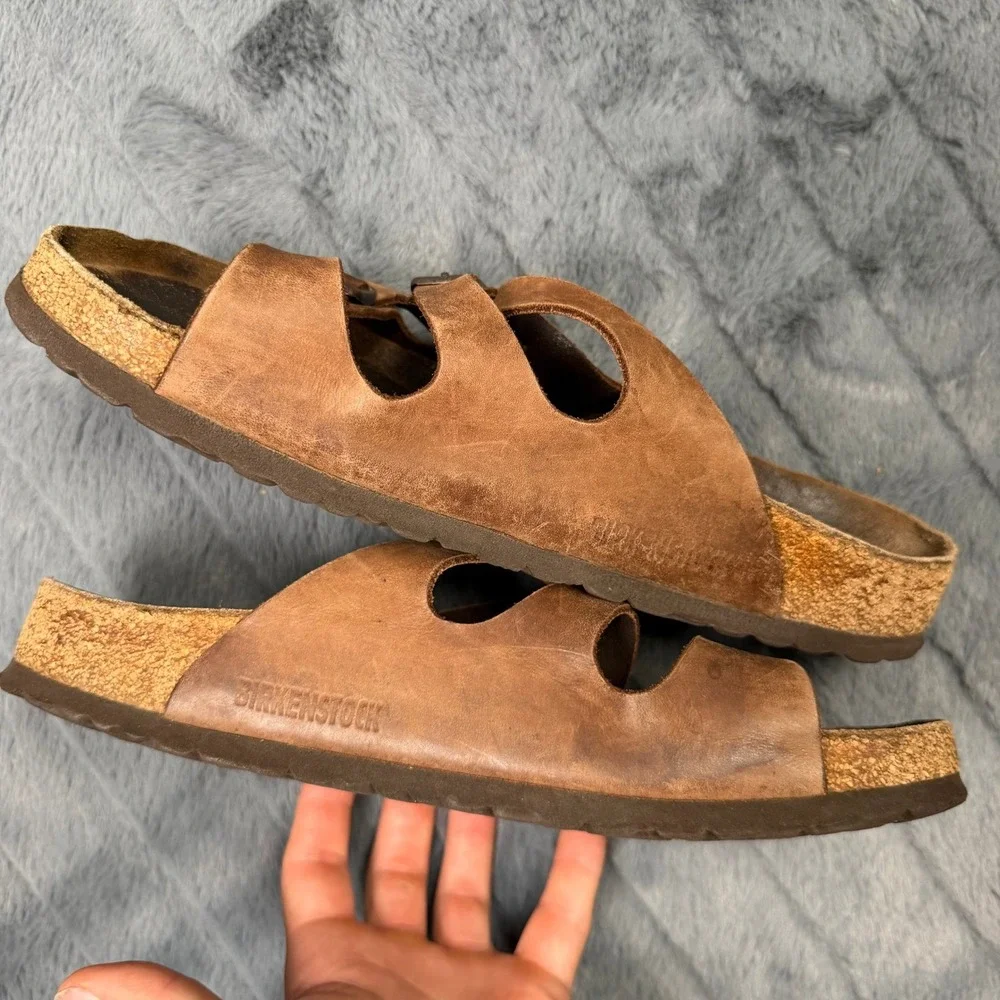 Birkenstock Pisa Oiled Leather Sandals Tobacco Brown Multi Strap Mens 41 US 8